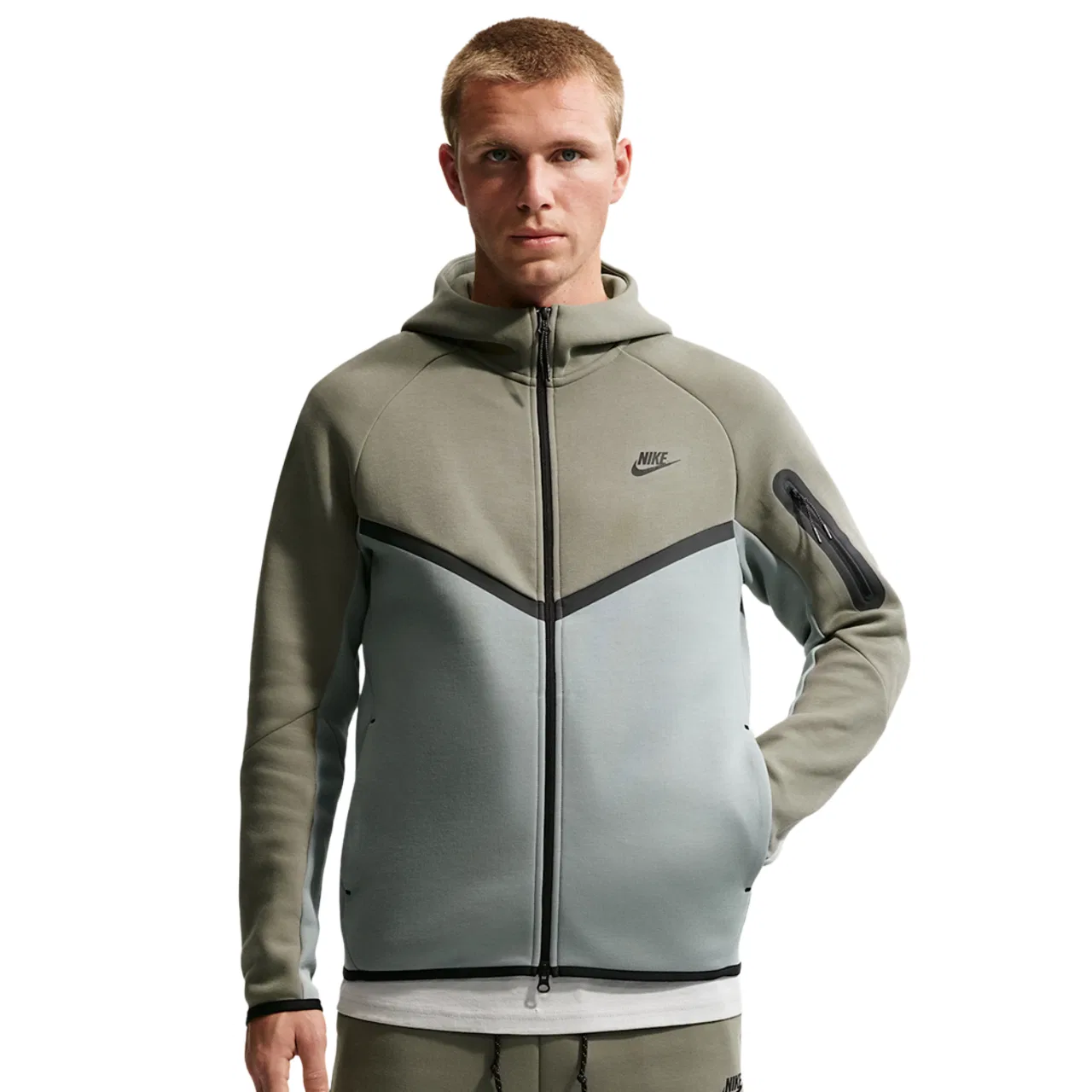 Мужская толстовка Windrunner Nike Tech Fleece, цвет Light Pumice/Black/Silver Sage