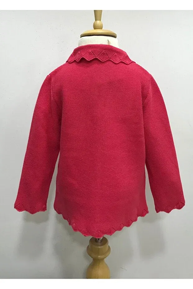 Детский вязаное кардиган для девочек с воротником Basics Çikoby, Red — фото 3
