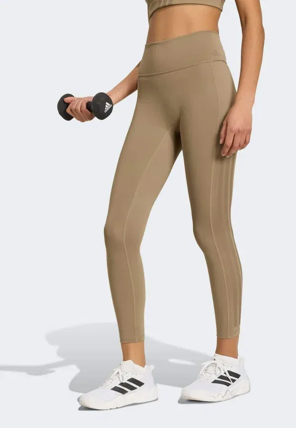 Леггинсы Optime для тренировок, 3 полоски, длина 7/8 Adidas Performance, хаки