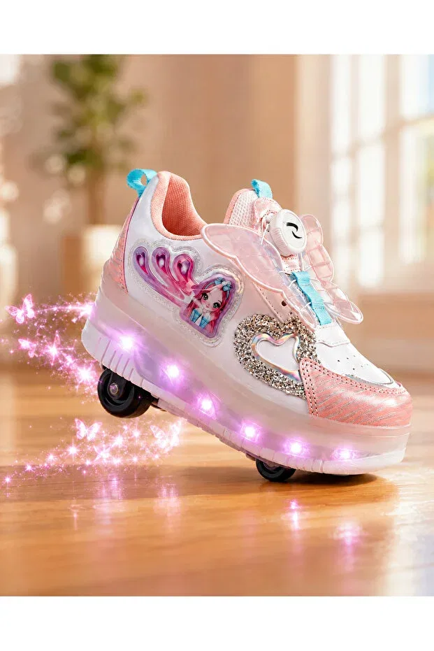 Детские кроссовки-ролики на колесах с подсветкой Rocky, Butterfly Pink — фото 2