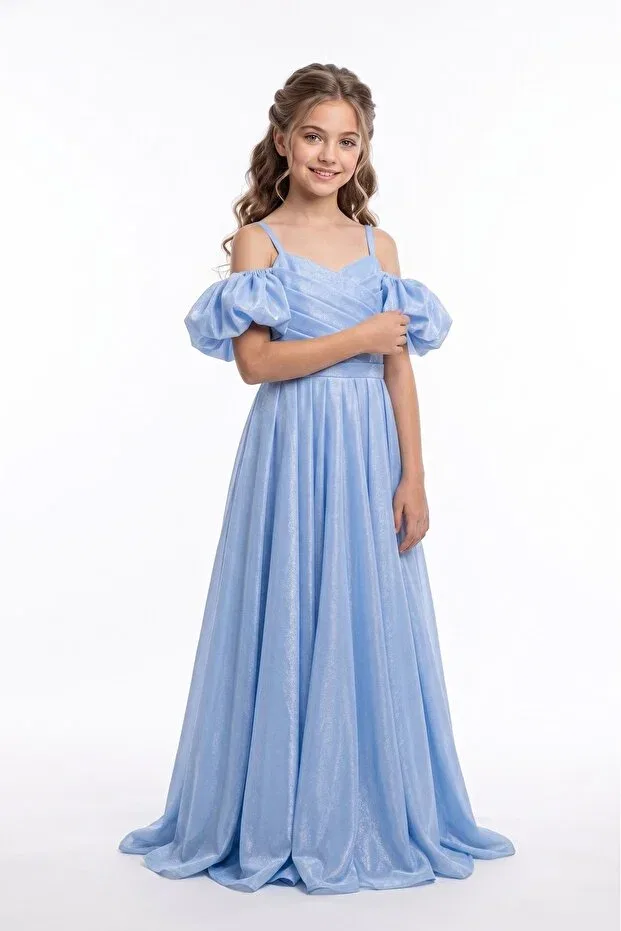 Детское платье для девочек сатиновое Party Linos girls' satin evening dress m00838 Mnk Baby&Kids, Blue — фото 2