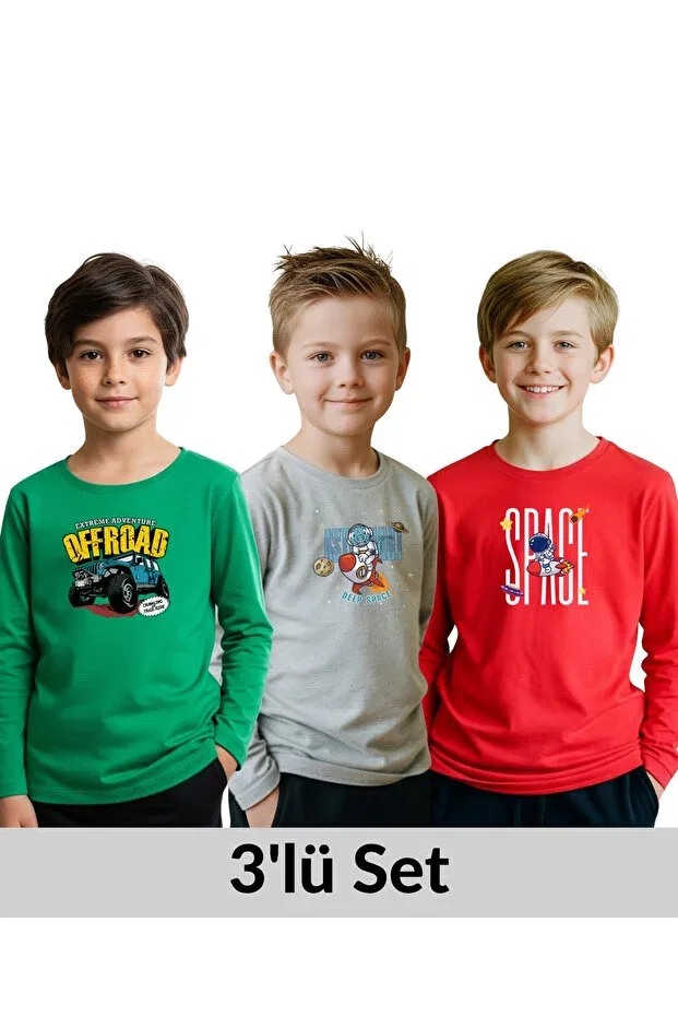 Детские свитшот для мальчиков с принтом 3-предметный набор Fyk Kids, Green-Gray-Red
