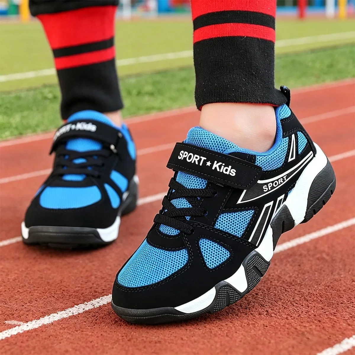 Детские кроссовки для мальчиков с принтом EGMPDA, Black Blue — фото 2