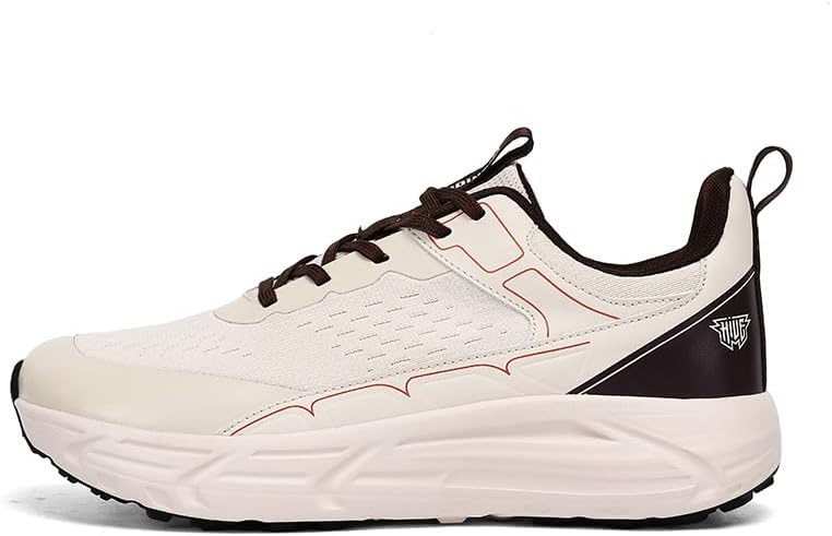 

Мужские кроссовки средней высоты из сетки с широким носком, для бега и повседневной носки, с противоскользящей амортизацией и круглым носком, подходят для ходьбы, тенниса и фитнеса Lhyxu, бежевый