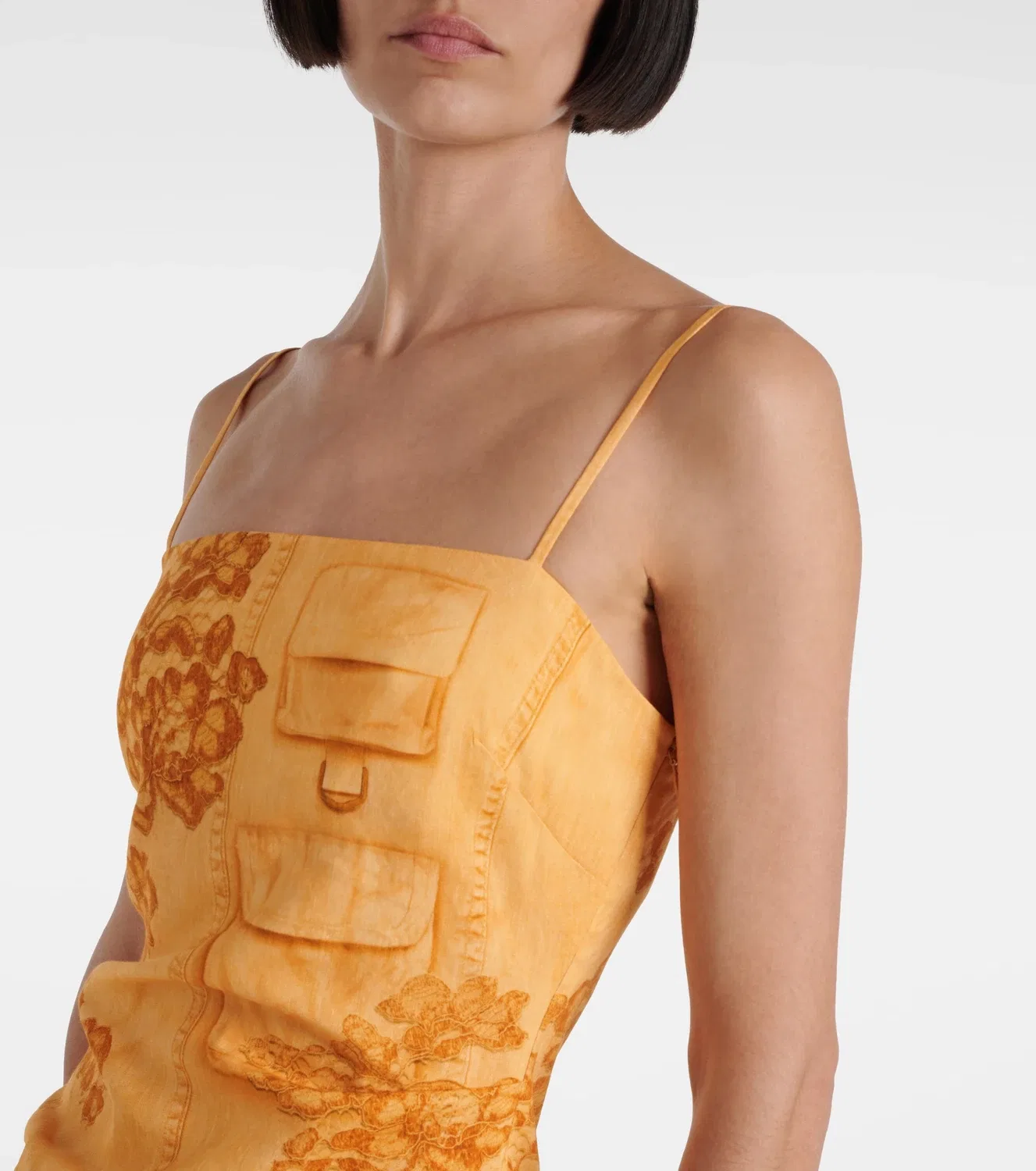 Мини-платье из льна с эффектом тромплей Acne Studios, оранжевый — фото 4