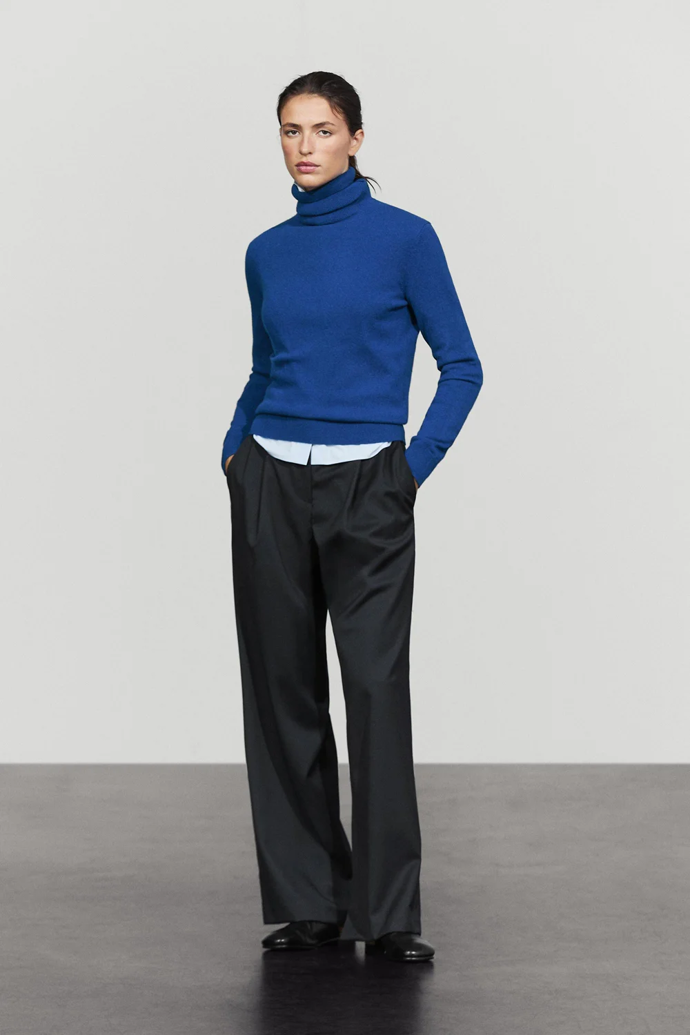 Свитер-водолазка Massimo Dutti Wool Blend Knit, темно-синий — фото 4