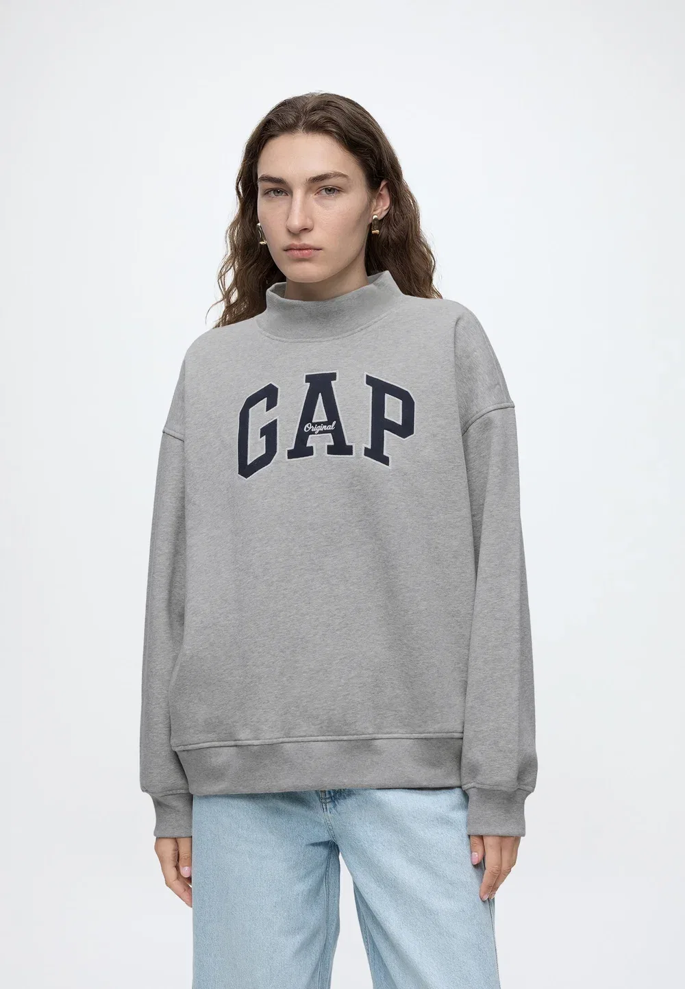 Туника с воротником-стойкой и логотипом - толстовка Gap, Heather Grey