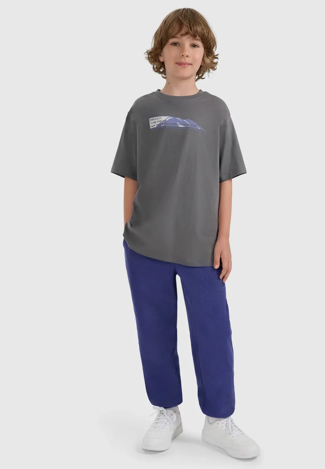 Футболка oversize z nadrukiem chłopięcy - biała 122 (6-7 лат) - футболка с принтом 4F, Middle Grey