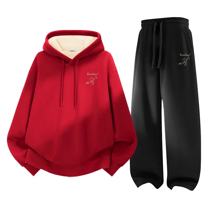 Детский комплект свитшотов с капюшоном утепленный MINISO, Black Bamboo Shadow Breeze Chest Logo — фото 4