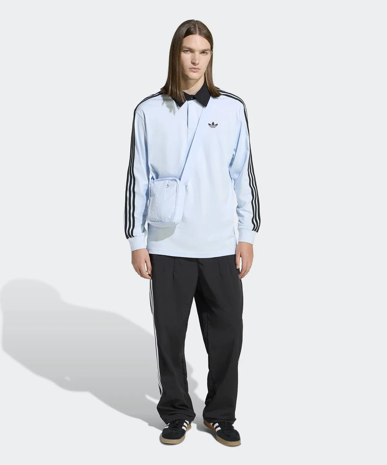 Мужская футболка-поло с длинным рукавомThree Stripes Rugby Long Sleeve Polo Adidas, Blue — фото 3