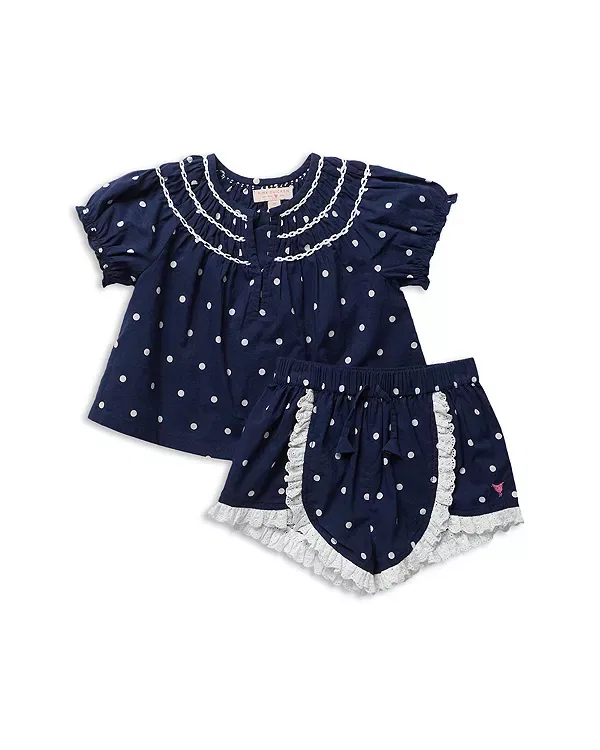 Детский комплект для девочек с принтом Millie Dot Pink Chicken, Navy Dot