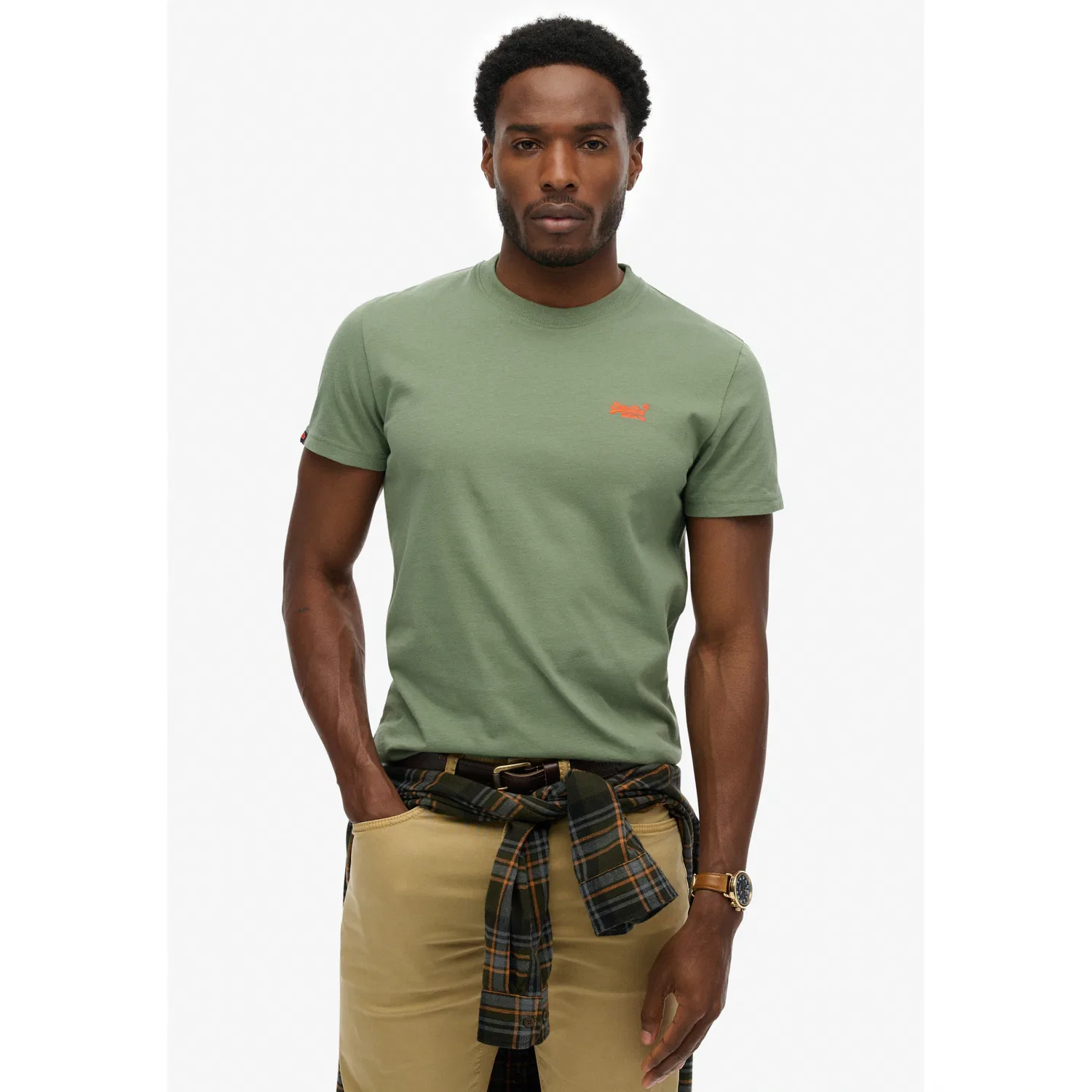 Мужская хлопковая футболка с логотипом Superdry, Laurel Khaki/Red