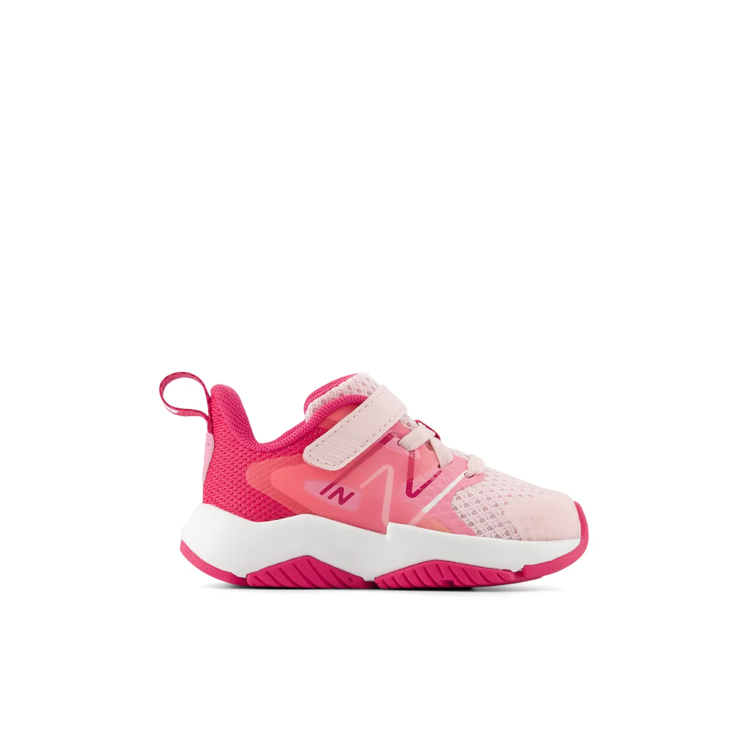 Детские кроссовки с шнурками-бингл и верхней застежкой Rave Run v2 New Balance, Rose Sugar With Carnival Pink And Signal Pink