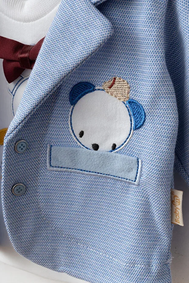 Детский комбинезон с галстуком-бабочкой и медвежонком Yukobaby Bebeğiniz Için En Doğalı, Blue — фото 3