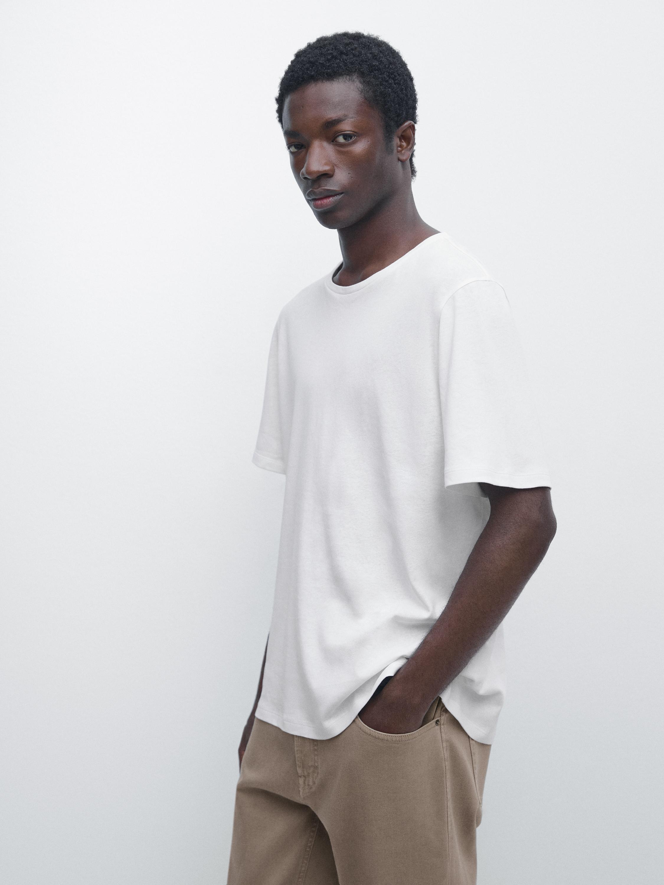 Футболка Massimo Dutti Short Sleeve Linen Blend, белый — фото 3