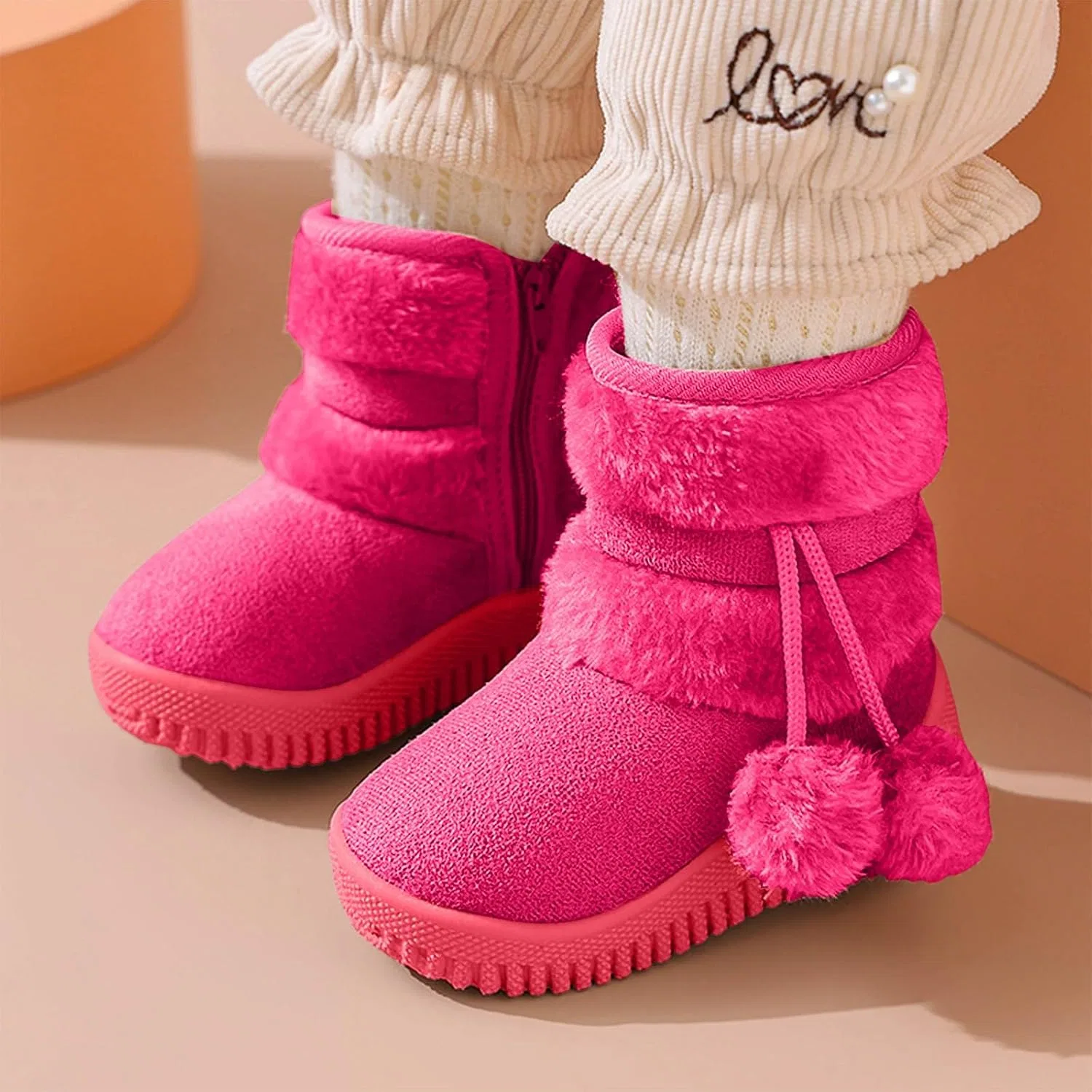 Детские зимние сапоги для девочек и мальчиков с мехом, Hot Pink — фото 2