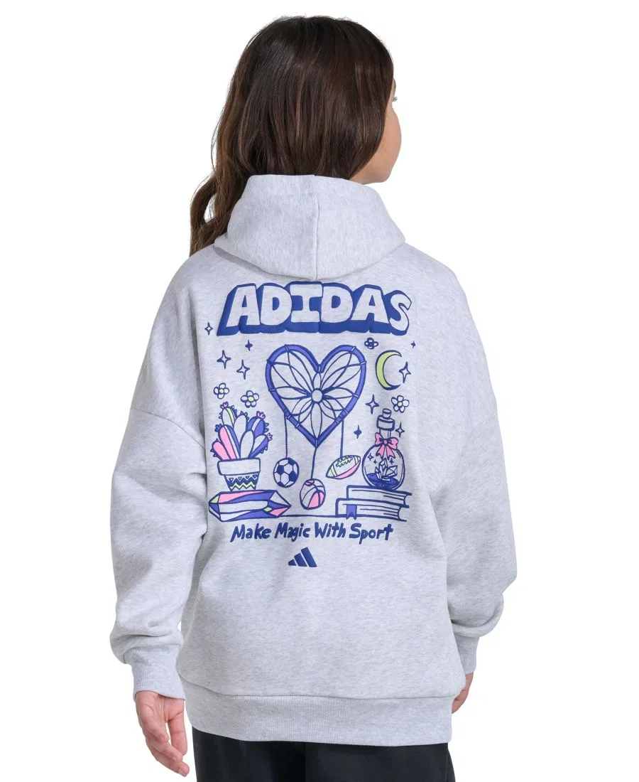 Худи с флисом с длинным рукавом, с принтом adidas, Light Gray Heather — фото 4