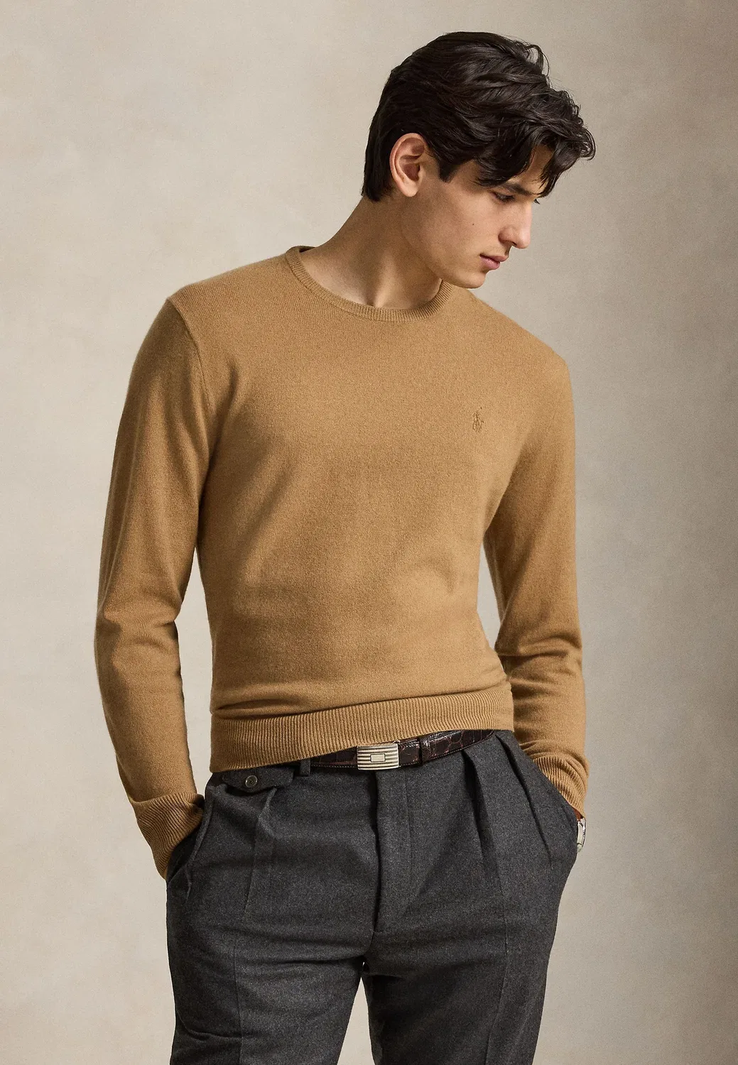 Шерстяной джемпер с круглым вырезом Polo Ralph Lauren, Crouton Tan Heather