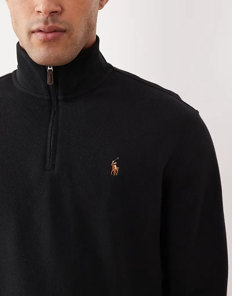 Толстовка Polo Ralph Lauren Icon Logo Estate Rib Quarter Zip, черный — фото 2