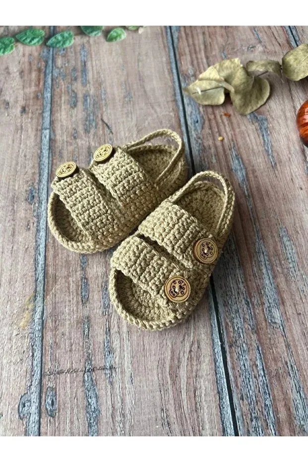 Детские сандалии-пинетки с вязаным верхом Seraskids, Beige — фото 3