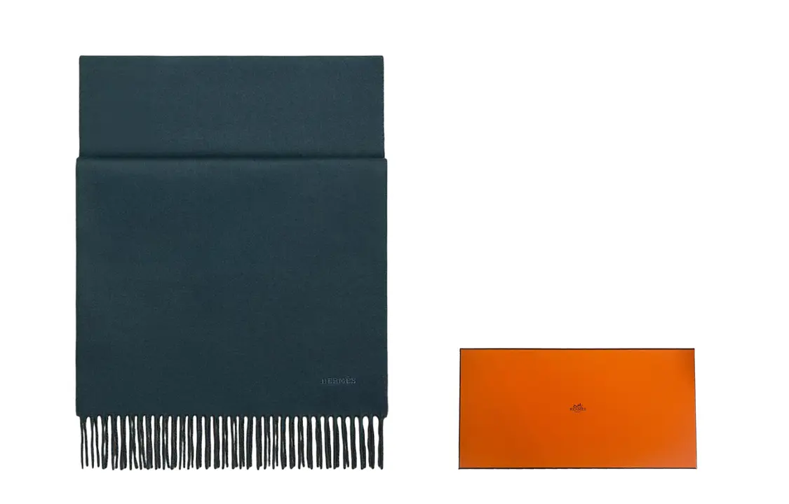 HERMES Кашемировый вязаный шарф унисекс, Black, Marine Blue — фото 3