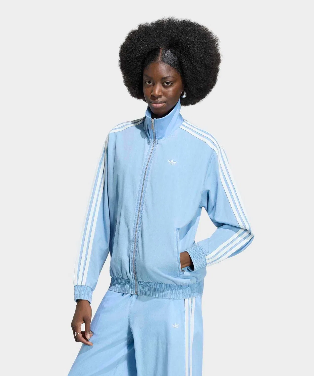 Женский джинсовый трек-топ с воротником-хоботом, Firebird Adidas, Blue