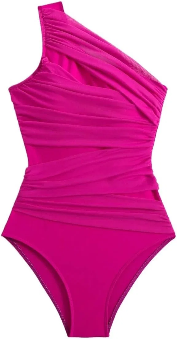 Женский цельнокроеный купальник с драпировкой Elegant, Hot Pink