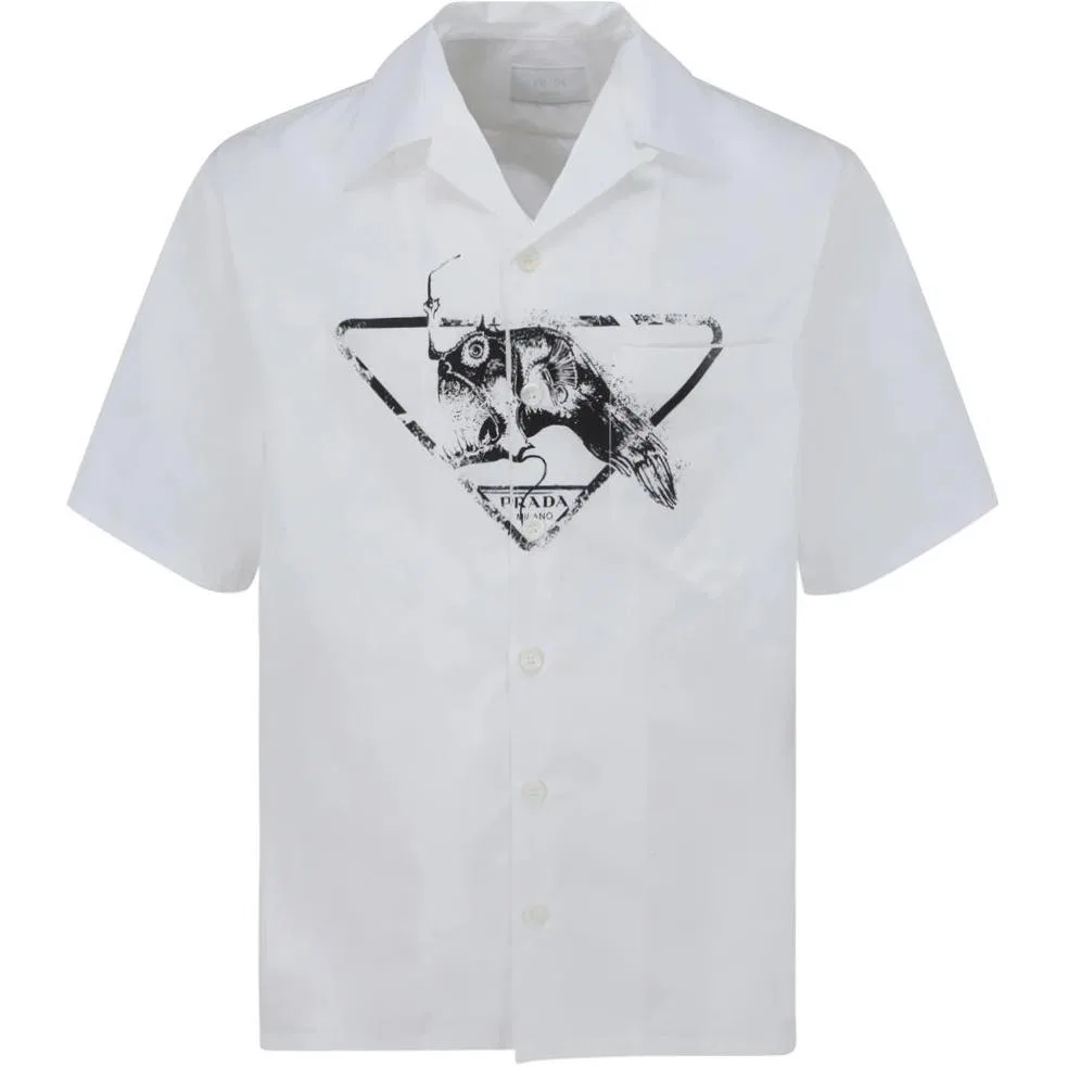 Мужская рубашка с воротником-кубинка White PRADA