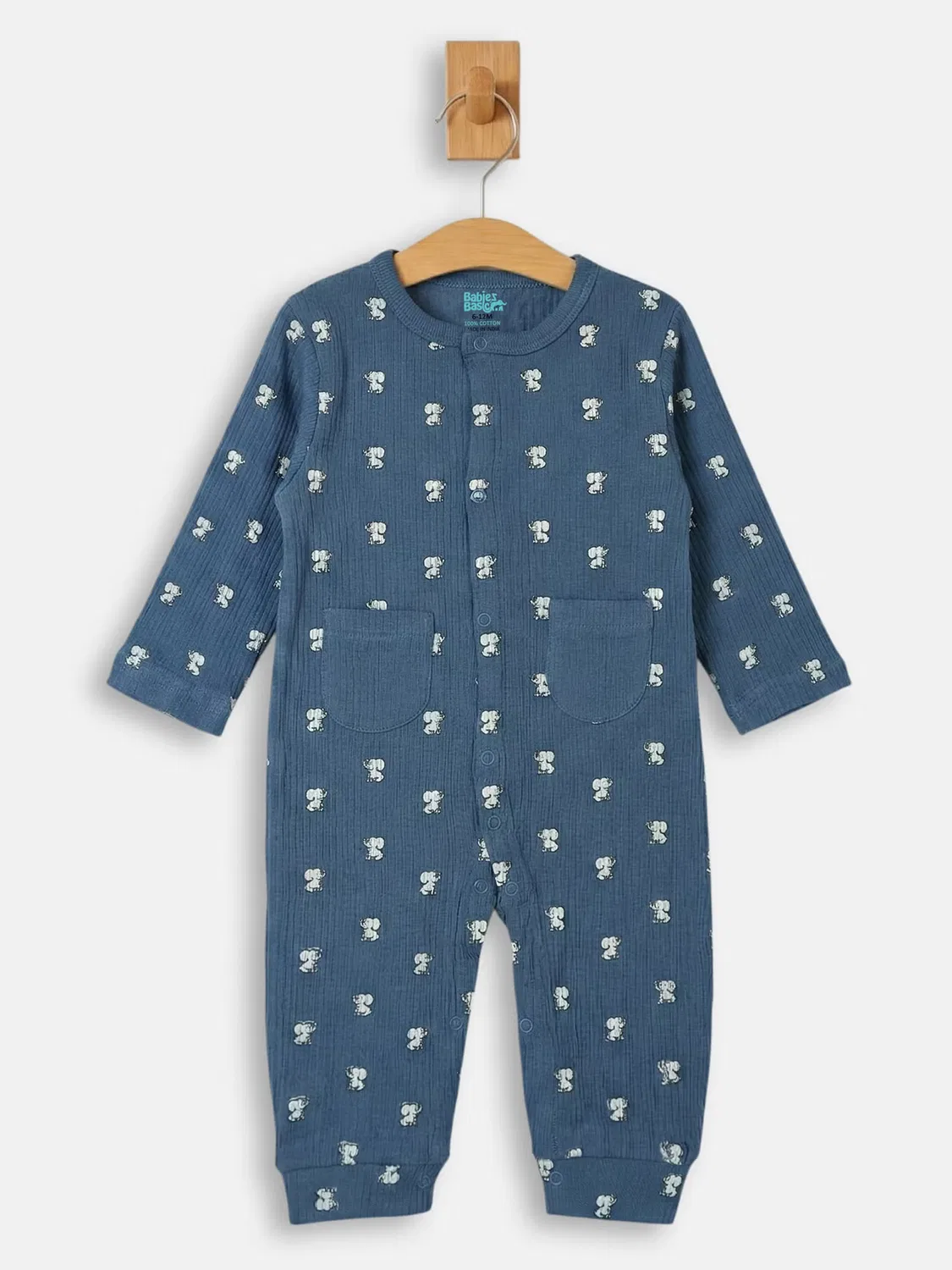 Комплект из риба с комбинезоном, шапочкой и слюнявчиком Babies Basic, синий — фото 4