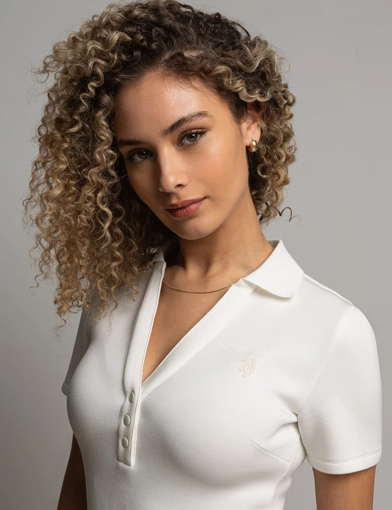 Женское платье U.S. Polo Assn. White Label Scuba Snap Placket Polo, белый — фото 4