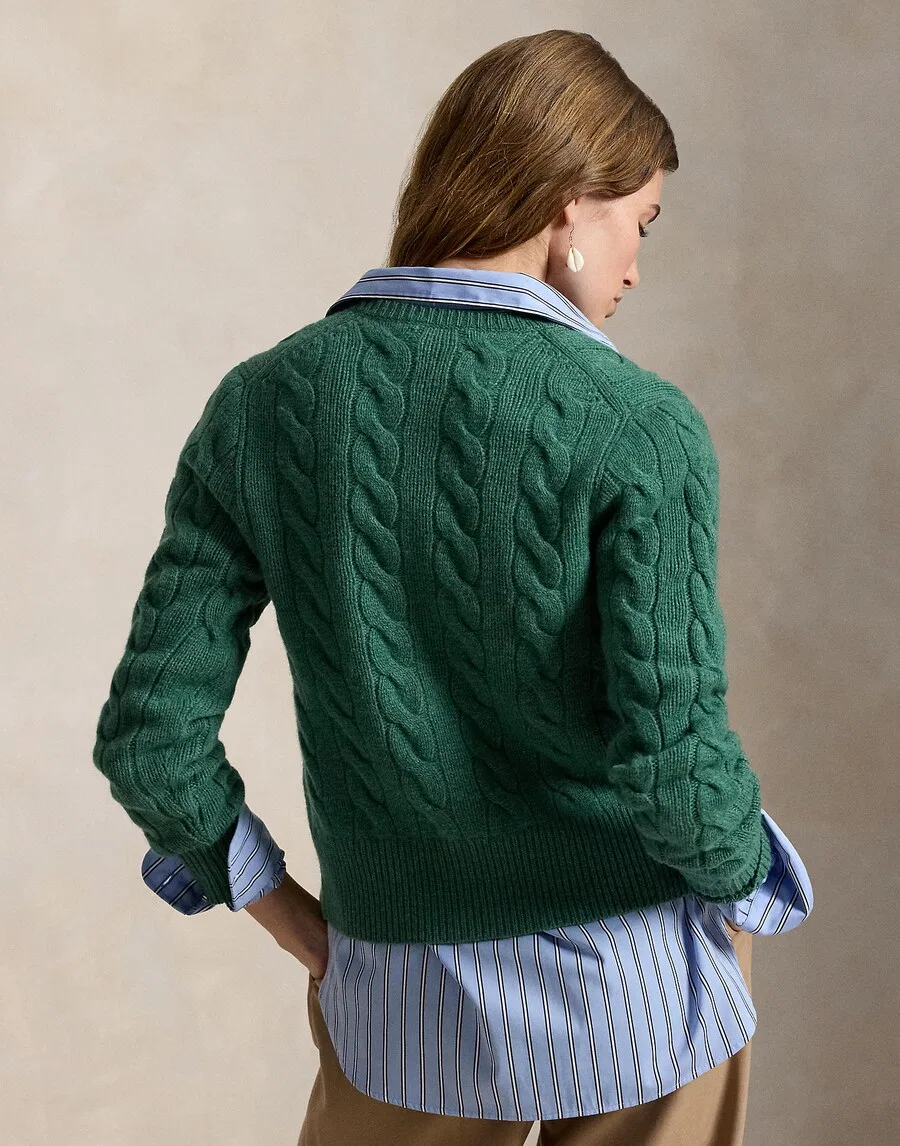 Вязаный кардиган Polo Ralph Lauren зеленого цвета — фото 3