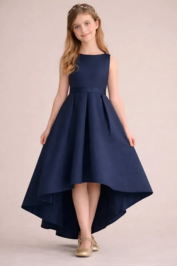 Детское платье для девочек сатиновое асимметричное Nsmkidslife, Navy Blue