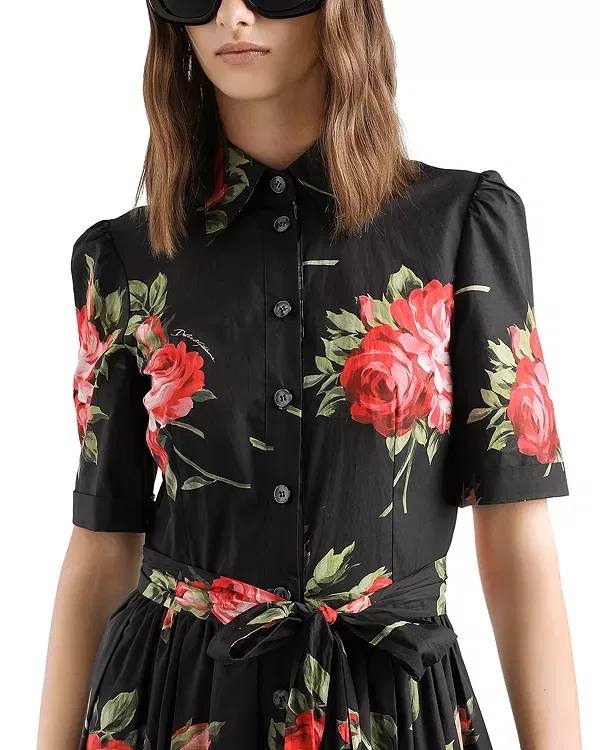 Женское платье с принтом Rose Bouquet Print Poplin Shirt Dress Dolce & Gabbana, Black Print — фото 3