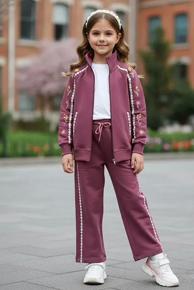 Детский спортивный костюм для девочек с вышивкой Minigimin Cicileri, Plum