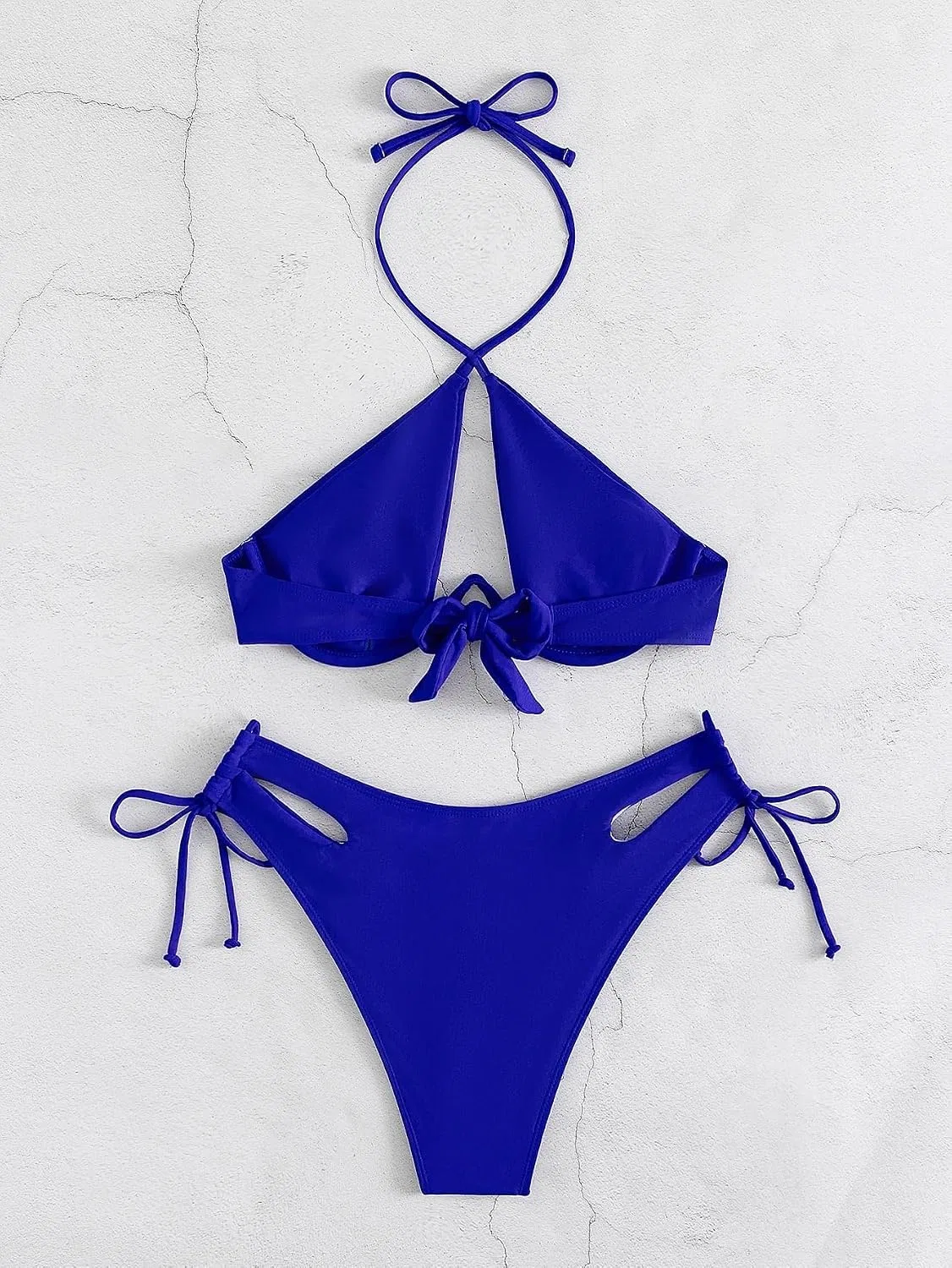 Женский бикини-сет с завязками на шее и вырезами, Royal Blue — фото 2