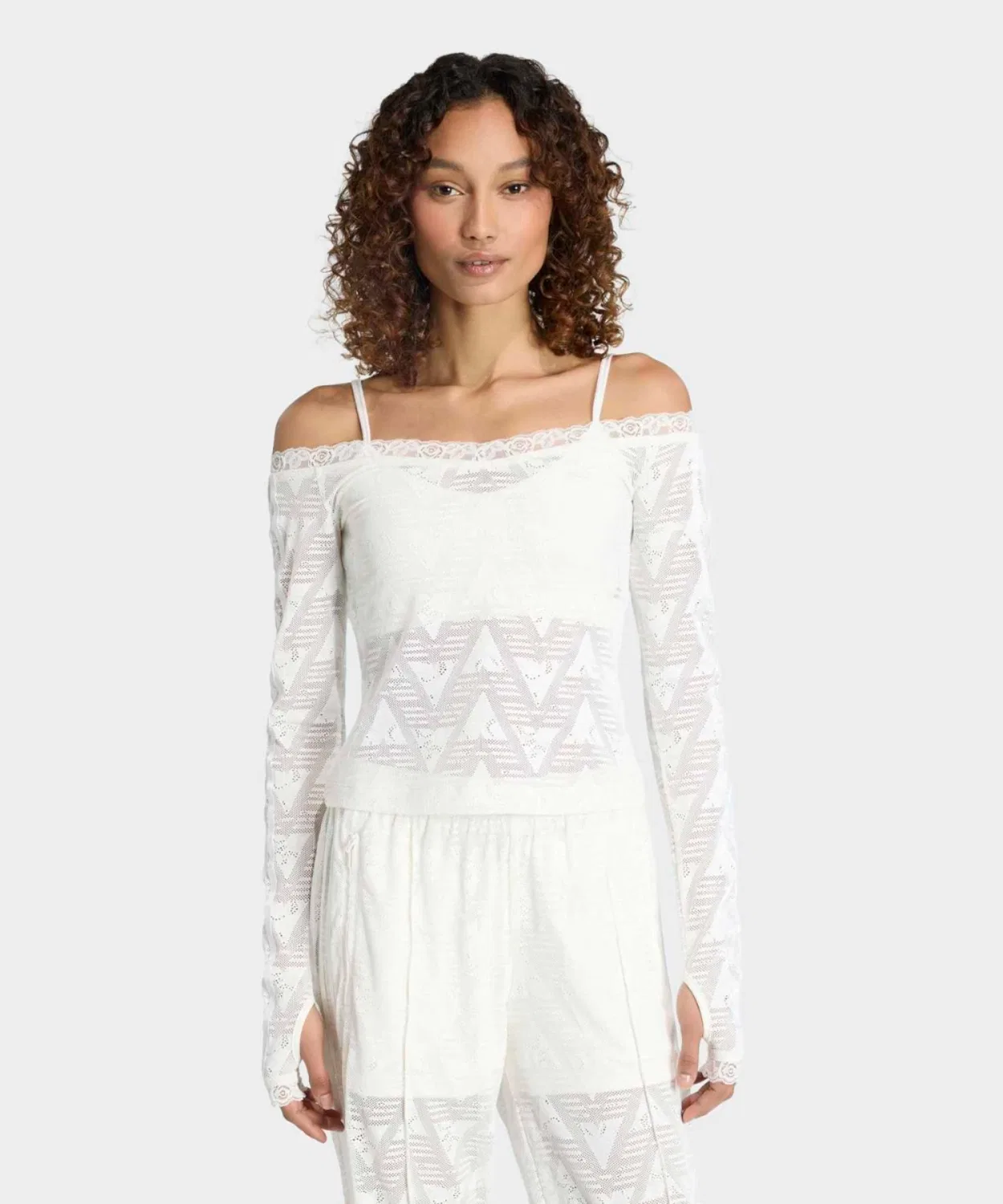 Женский топ с длинным рукавом модель Lace Bordeaux Top Adidas, White