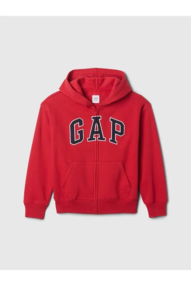 Детское для мальчиков свитшот с принтом Relaxed Logo Zippered Sweatshirt Gap, Red-001