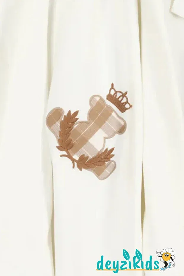 Детский комплект одежды для новорожденных хлопковый Crowned teddy bear and bow tie embroidered Deyzikids, Brown