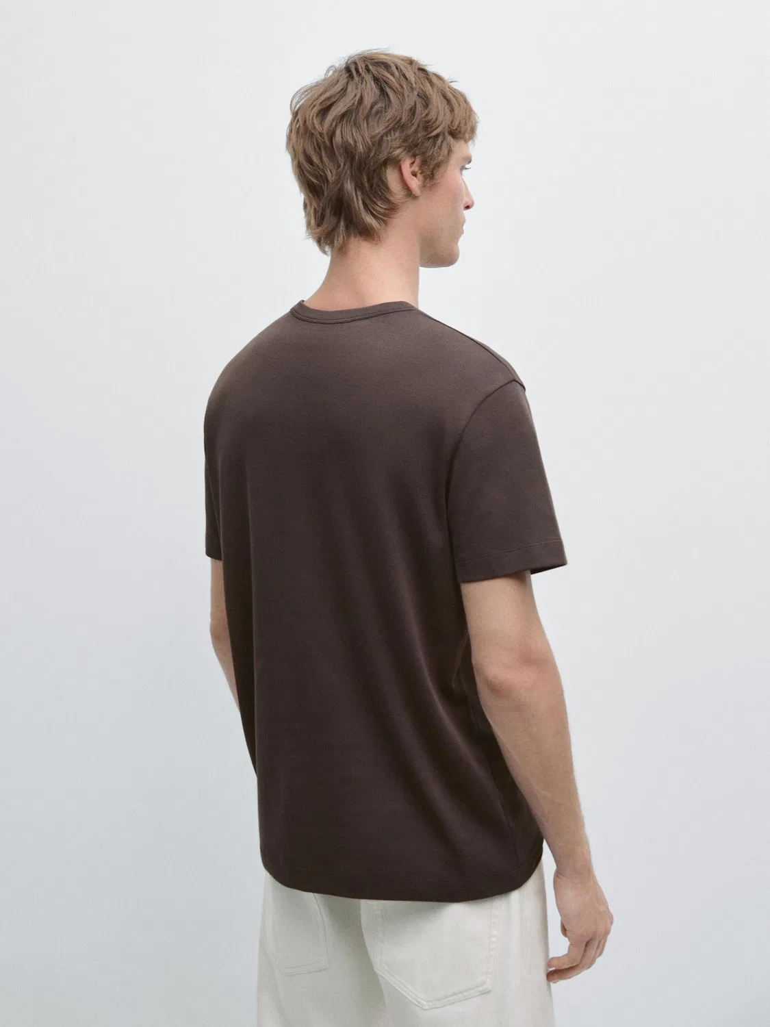 Футболка с коротким рукавом из 100% хлопка Massimo Dutti, шоколадный — фото 3