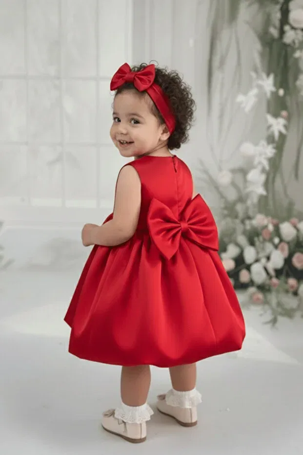 Детское платье для девочек сатиновое Balloon skirt girl child baby Bertuğ Bebek, Red — фото 2