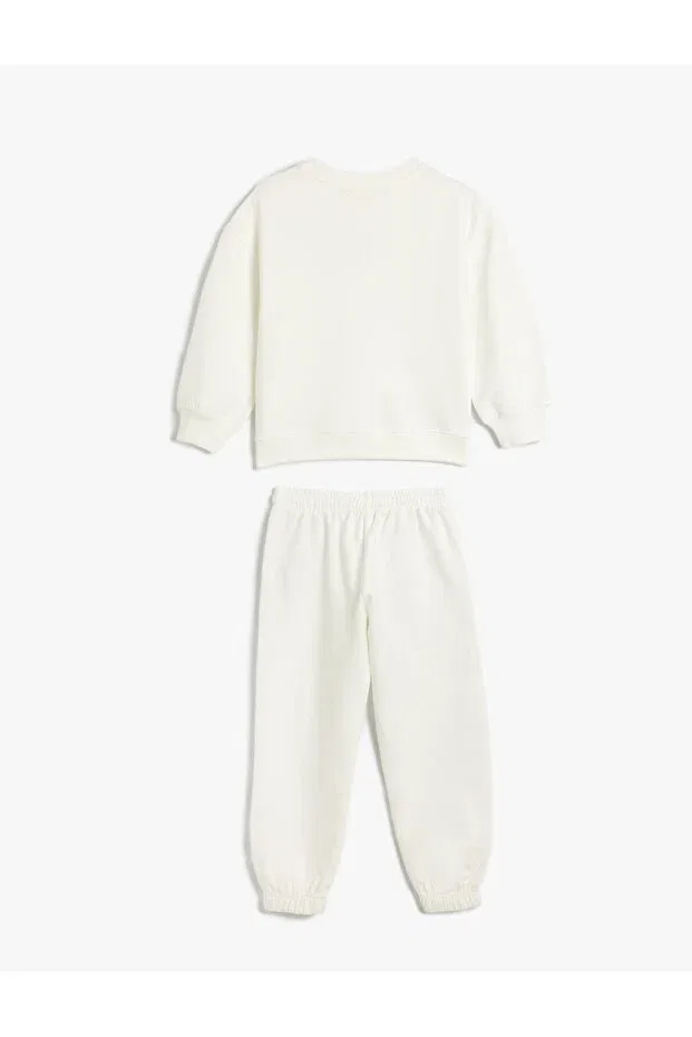 Детский спортивный костюм для девочек с принтом Basic tracksuit set Koton, Ecru — фото 2