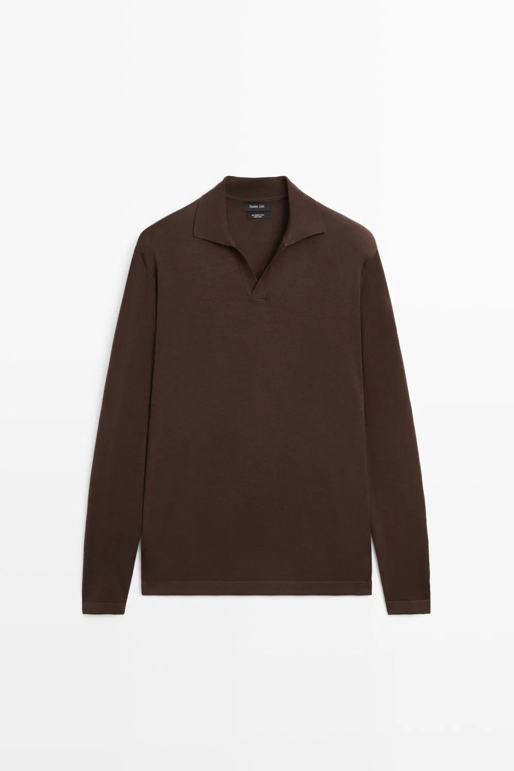 Поло-свитер Massimo Dutti 100% Merino Wool Knit, коричневый — фото 2