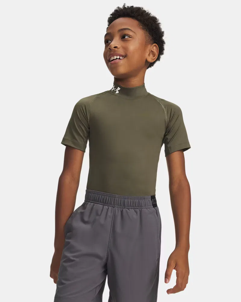 Футболка с коротким рукавом и высоким воротом HeatGear Mock UnderArmour, Marine Od Green/White