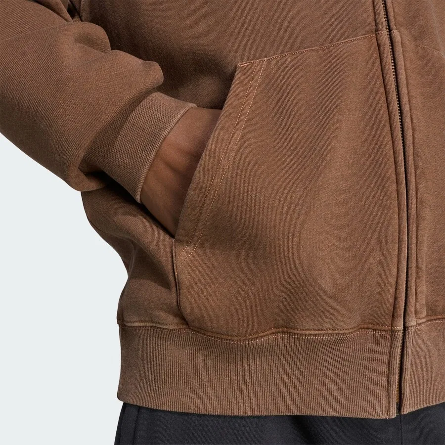 Худи на молнии ADIDAS ORIGINALS 'Trefoil Essentials' коричневого цвета — фото 4
