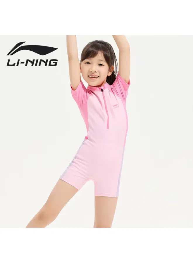 Купальник детский слитный с длинным рукавом модель 808 Li-Ning, светло-розовый — фото 3