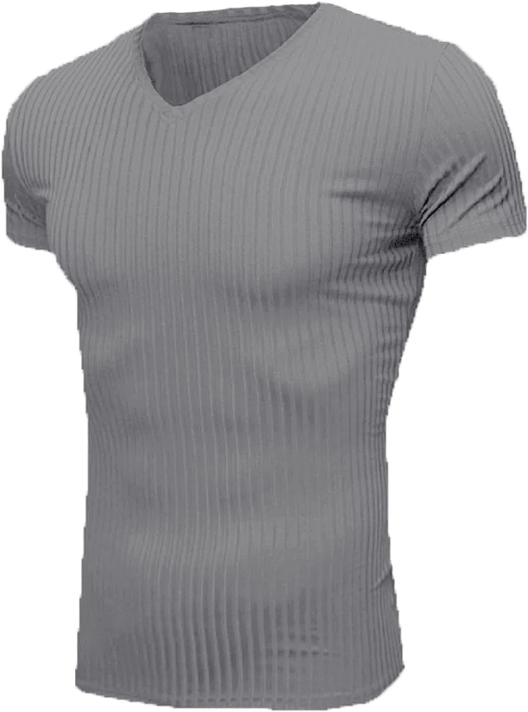 Мужская хенли-футболка Ribbed Slim Fit Bodybuilding, Light Grey — фото 3