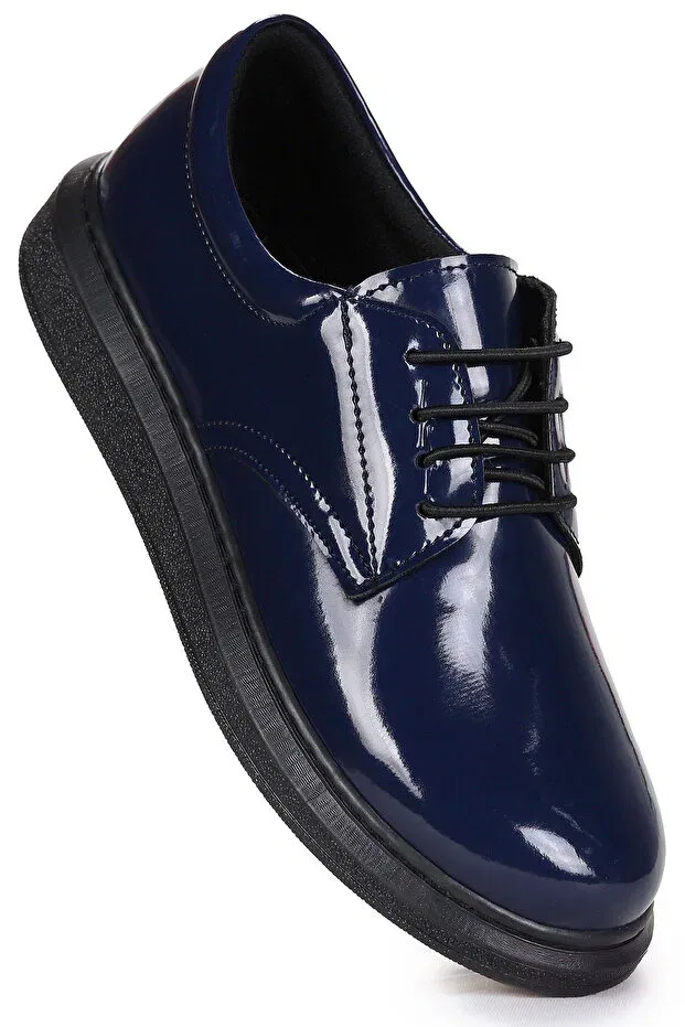Детские туфли для мальчиков лакированные на шнуровке Basics Kiko Kids, Navy Blue