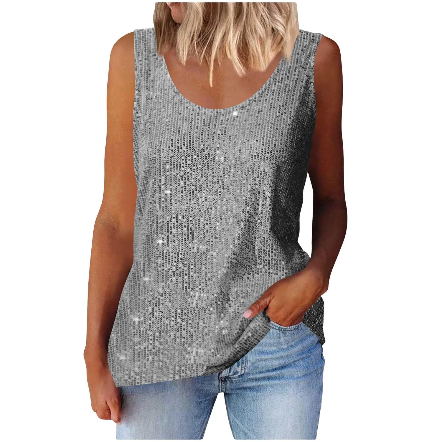 Женская туника без рукавов с блестками Sparkly Elegant, Grey