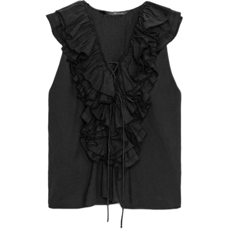 Женский топ-майка без рукавов с V-образным вырезом ZARA, Black