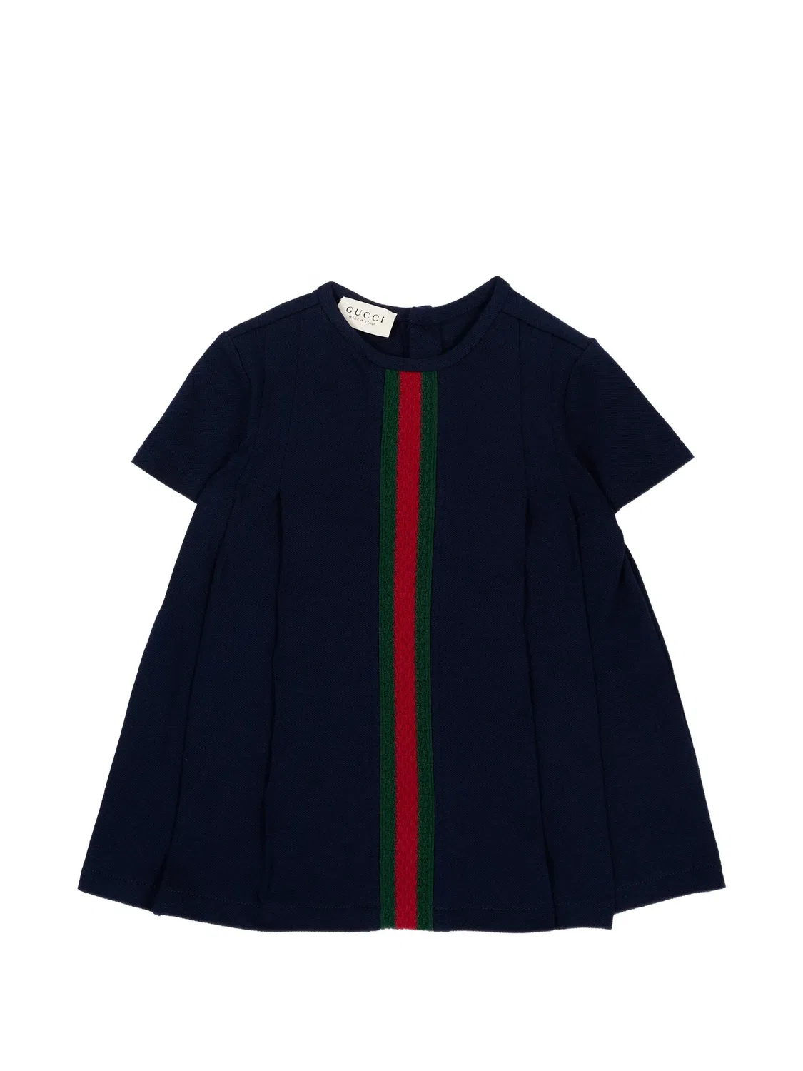 Плиссированное платье с отделкой Web Gucci Kids, синий